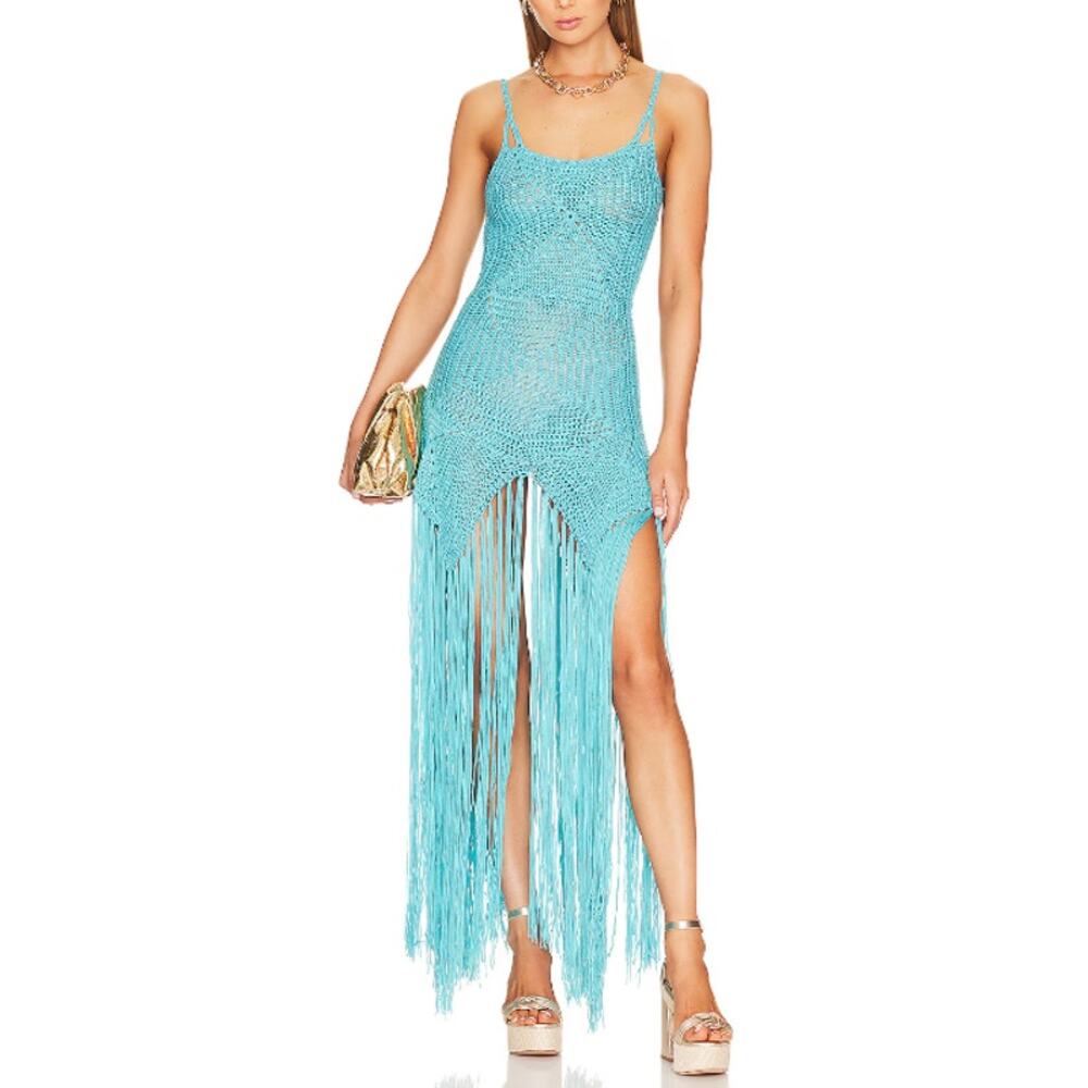 Line & Dot Turquoise Fringe Dress